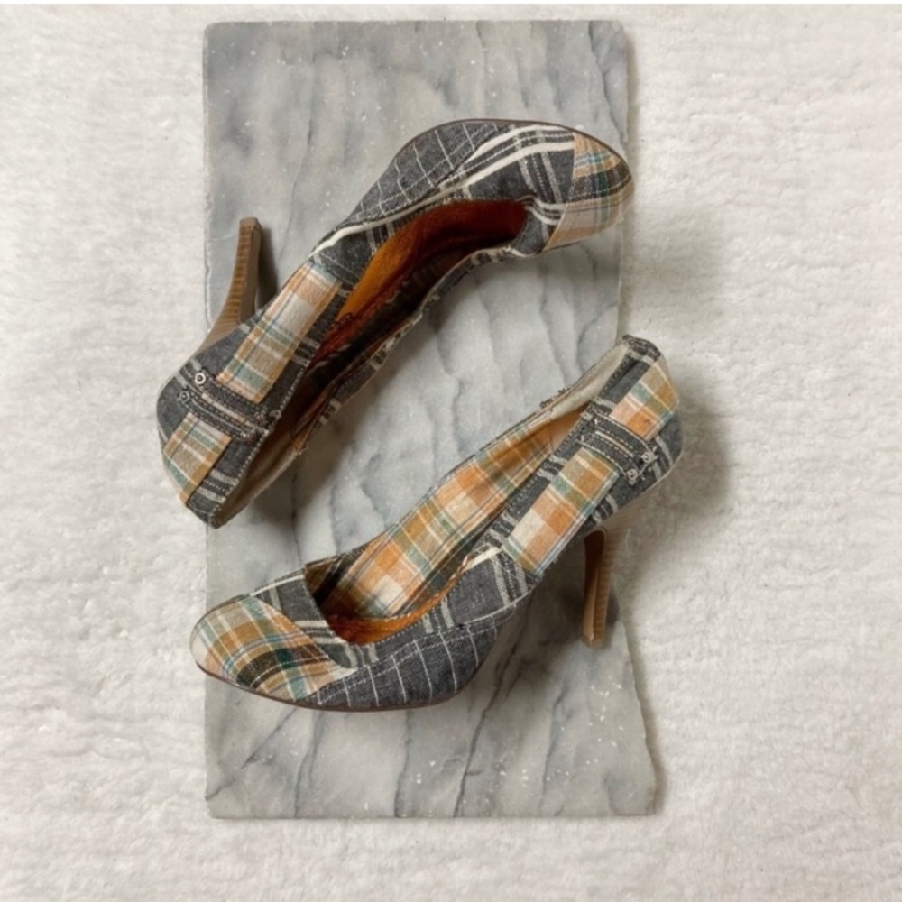 Naughty Monkey y2k Early 2000s Heels Size 8.5 Denim Plaid
